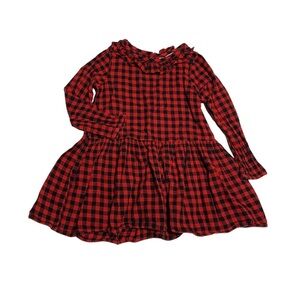 H&M Red and Black Plaid‎ Dress with Long Sleeves and Ruffled Collar